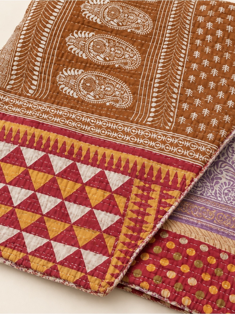 Reversible Kantha Quilt Queen Boho 87x100